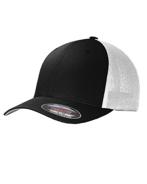 C812 - Adult Flexfit Mesh Stretch fit Closure Back Cap L/XL WHT/BLK